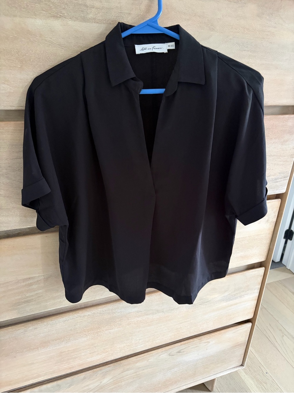 Short Sleeve Collared Blouse With a Deep V